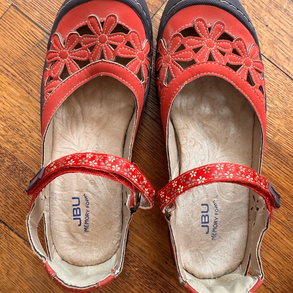 JBU Red Floral Cutout Mary Jane Sandals